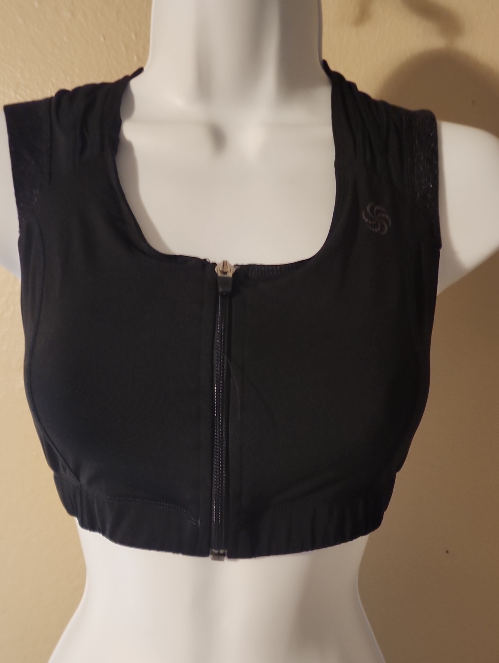 Intelliskin Posture Black Front-Zip Athletic Sports Bra